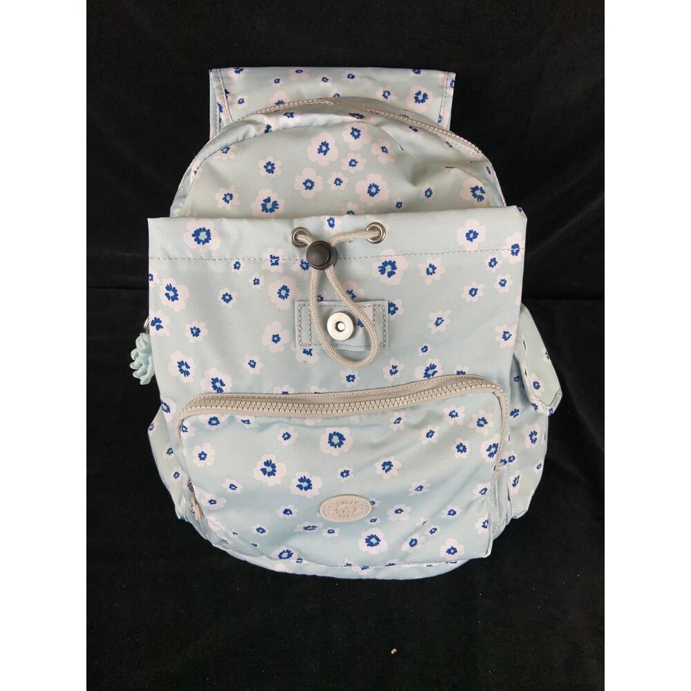 Kipling Blue floral Backpack school book bag Blue/White/Gray New